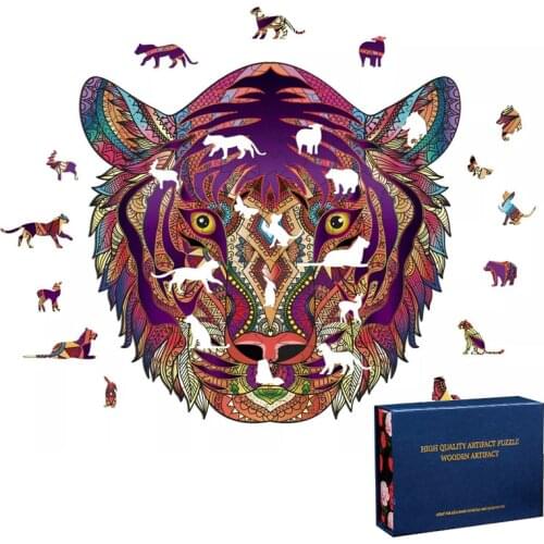 3D Wooden Puzzle Animal Lion Jigsaw Puzzles Gift For Adult Children DIY Animals Modeling Creativity Puzzles Gifts Box Packaging
