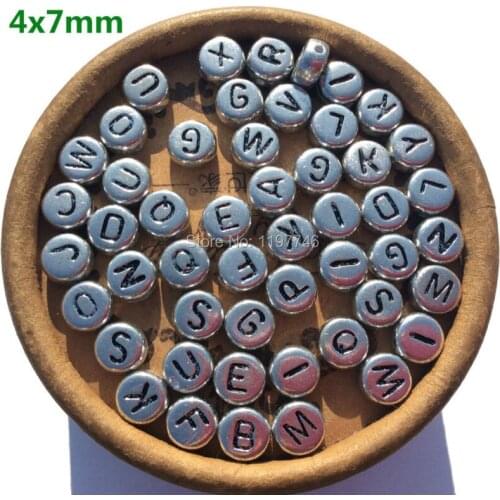 Alphabet Letters Round Beads Silver Acrylic Flat Spacer Beads for Handmade diy Bracelet Necklace Jewelry Making 4*7mm 3600pcs