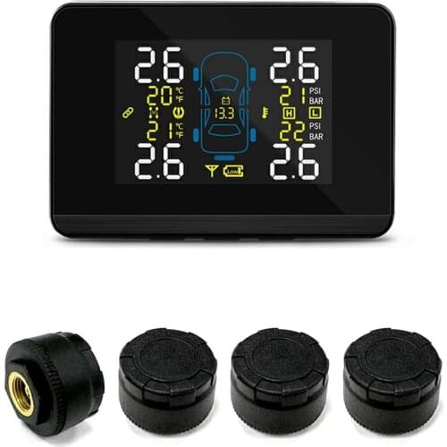 TPMS Wireless Tire Pressure Monitoring System Solar Power LCD Display External Sensor Tire Pressure Real-time Monitoring Alarm