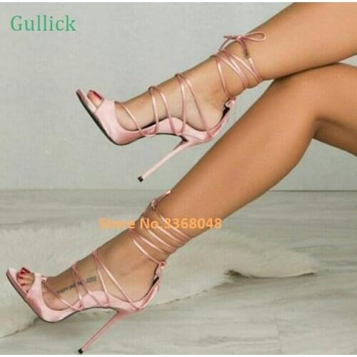Crisscross Lace Up Sandals Satin Material Peep Toe Stiletto High Heel Summer Rome Sandals Runway Dress Solid Custom Made Shoes
