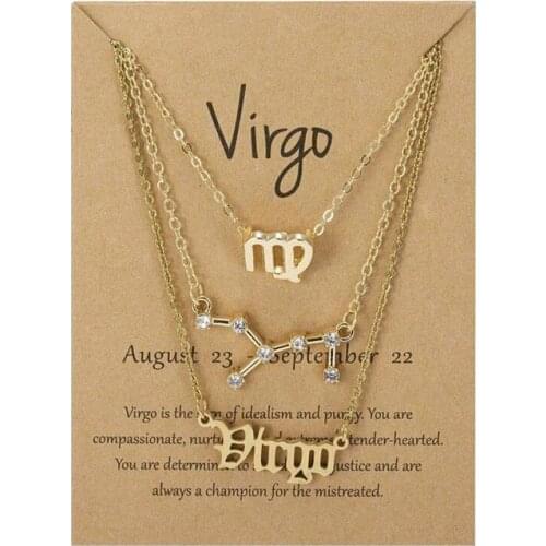 3Pcs/Set Men Women 12 Horoscope Zodiac Sign Gold Pendant Necklace Cancer Leo Scorpio 12 Constellation Jewelry Gifts With Card