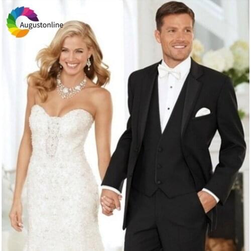 Black Men Suits For Wedding Notched Lapel Evening Party Groom Tuxedo Slim Fit Best Man Blazer Costume Homme Jacket+Pants+Vest