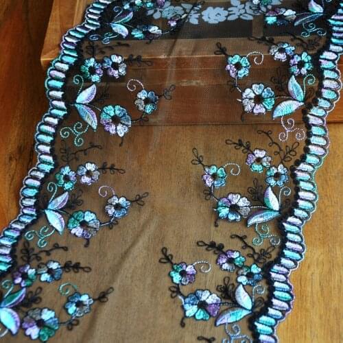 20cm 3meters/lot Colored Floral Embroidery Biraterial Embroidered Lace Trims Small Blue Flower Lace DIY Trim Accessory Z1309