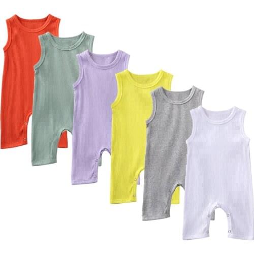 Baby Summer Rompers Infant Newborn Baby Boys Girls Solid Color Jumpsuit One Piece Sleeveless Button Rompers Outfits