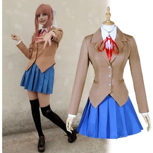 Doki Doki Literature Club Sayori Yuri Natsuki Monika Outfit School girl eritic Uniform Dress Cosplay Costume Full Set