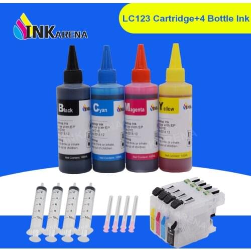 INKARENA LC123 XL Refill Ink Cartridge For Brother LC 121 123 125 127 129 DCP-J4110DW J132W J152W J552DW + Printer Ink 400ml