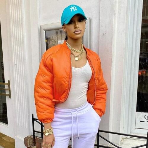 Zoctuo Short Parkas Jacket Long Sleeve Winter Stand Neck Zipper Jackets Veste Baseball Coat Warm Female Streetwear Club Casual