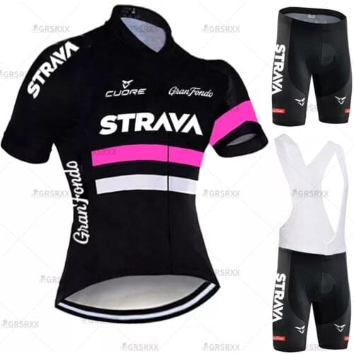 STRAVA Womens Cycling Jersey Set 2021 Woman Short Sleeve Bicycle Team MTB Cycling Sweatshirt Suit Breathable Bike Uniform