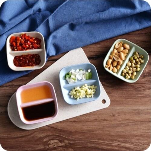 Wheat Straw Square Divided Seasoning Snacks Dish Sauce Dish Dessert Plate Vegetables Shape Salad Bowl Children Meal Tray