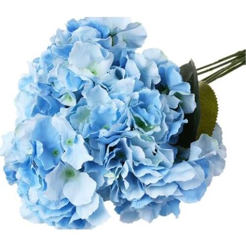 Bestselling Artificial Hydrangea Flower 5 Big Heads Bouquet (Diameter 7" each head) Blue