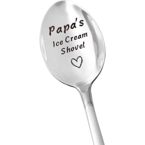 Best Dad Gifts - Papas Ice Cream Shovel - Ice Cream Lover Stainless Steel Engraved Spoon - Funny Gift for Fathers Day