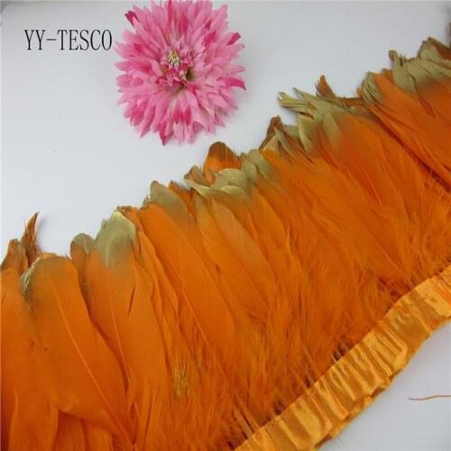 Fashion Gold Tips Goose feather trims 2-10yards Orange Dyed geese feather ribbons /15-20cm Duck feather fringes Free shipping