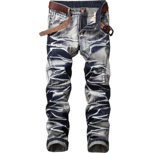 Mens Colored Vintage Biker Calsa Jeans For Men Slim Fit Plue Size 40 42 Retro New Brand Uomo Denim Pants Mens Designer Jeans