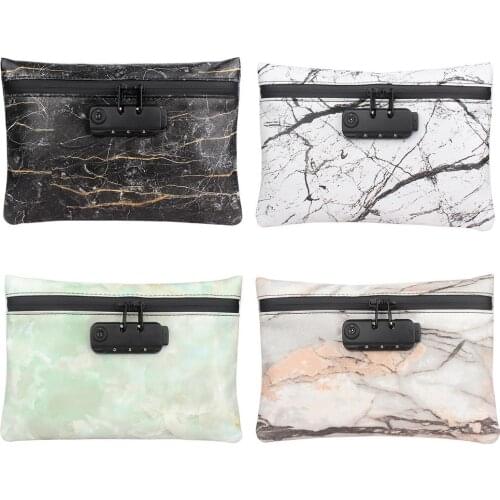 Zippered Odor Proof Pouch With Lock Travel Handbag Container Lock Travel Bag Waterproof PU Leather With Waterproof Zip