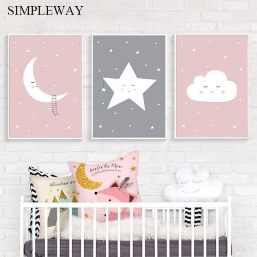 Moon Cloud Star Cartoon Child Poster Baby Nursery Wall Art Canvas Print Minimalist Painting Nordic Kid Room Decoration Picture