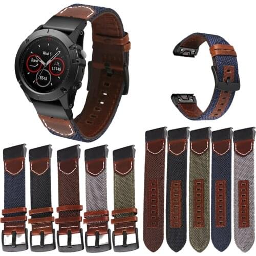 Nylon Canvas Leather WatchBand For Garmin Fenix 6 6X Pro 5 5X Plus 935 945 3 HR Quick installation wristband sports accessories