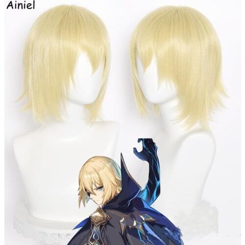 Game Genshin Impact Cosplay Dainsleif Wig Short Blond Wig Cosplay Anime Cosplay Heat Resistant Synthetic Hairs Halloween Unisex