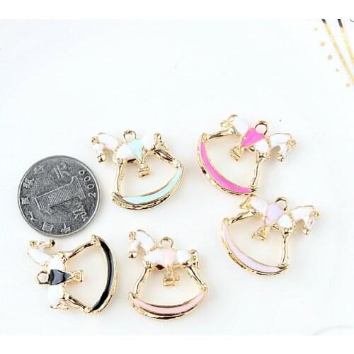 Oil Drop Charms 5pcs/lot Beautiful Horse Gold Tone Metal Enamel Folating Pendant Carousel Charms for DIY Bracelet Necklace