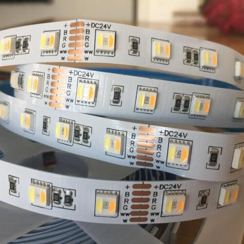 RGB+CCT Adjust led strip light 12V 24V 5 in 1 chips LED CW+RGB+WW flexible strip SMD5050 60leds/m RGBWW RGBCW CRI90 100LM