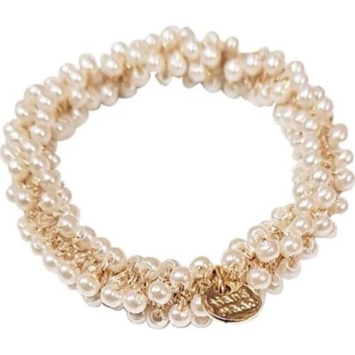 Korean Pearl Beaded Hair Ties Scrunchies Crystal Elastic Hairband Ponytail Holders Women Hair Rope Rubber Gum Hair Accessories