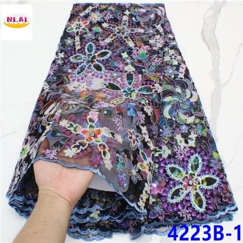 Cheapest High Quality African Nigerian Tulle Lace Fabric Embroidery Chiffon Lace French Dress Prom Party 5yards NA4223B-2
