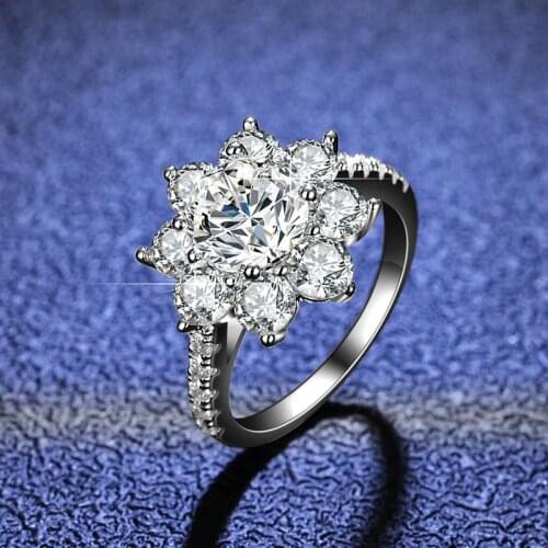 Silver 1-2 Carat Excellent Cut Diamond Test Past D Color Moissanite Snowflake Ring Silver 925 White Gemstone Wedding Rings Gift