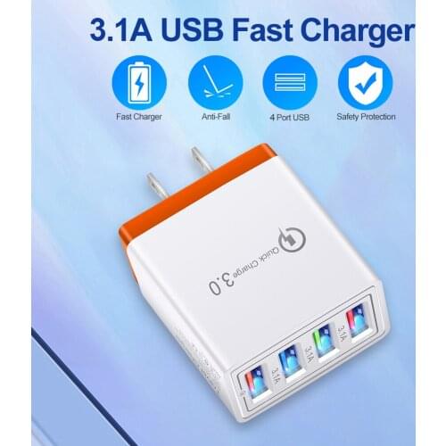 Cell Phone Wall Charging Chargers 5V 3.1A 4 Ports USB LED Tablet Charger Adapter Universal Compatible US EU Plug Power Adapter
