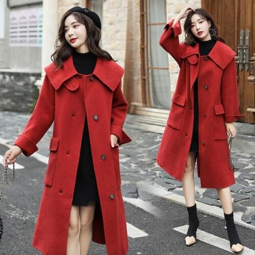 Woolen Coat Long Spring Women Jacket 2021 Early Spring Slim Long Sleeve Woolen Coat Lapel Jacket Women Larger Windbreaker