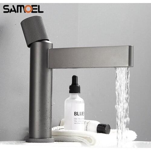 New Fashion Deep-space Gray Brass Bathroom Sink Faucet Deck-Mounted Waterfall Grey Basin Cold Hot Water Mixer Tap B3405