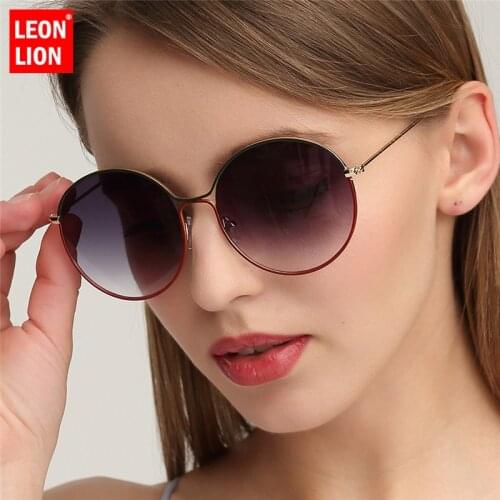 LeonLion 2021 Alloy Round Sunglasses Women Vintage Large Frame Gradient Sunglasses Men Travel Sun Glasses UV400 Oculos Feminino