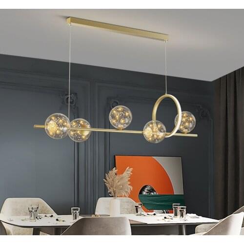 Nordic Restaurant LED Pendant Light Wrought Iron Starry Black&Gold Lamp Creative Personality Long Front Bar Lighting decoration
