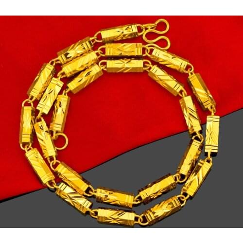 Explosive Mens Solid Pure Hexagonal Bamboo Necklace Yellow Gold Filled Retro Boss Chain Jewelry
