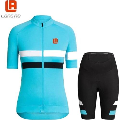 Women cycling jersey Summer Quickdry Breathable Shoyt sieeve Classic blue jersey Bike clothing Lycra Gel breathable pad