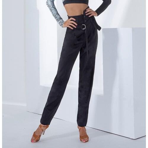 Latin Dance Pants Female 2021 New High Waist Belt Pocket Decoration National Standard Dance Trousers Practice Clothes SL4652