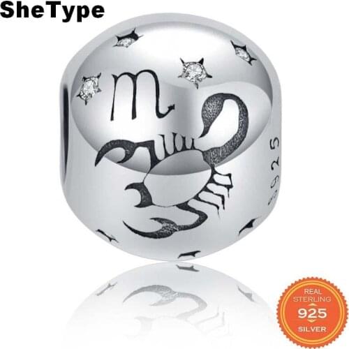 Jazaz 2.8g Water Sign Constellation Round Beads for Women Jewelry Making Scoripo Clear Star Charm 925 Solid Sterling Silver