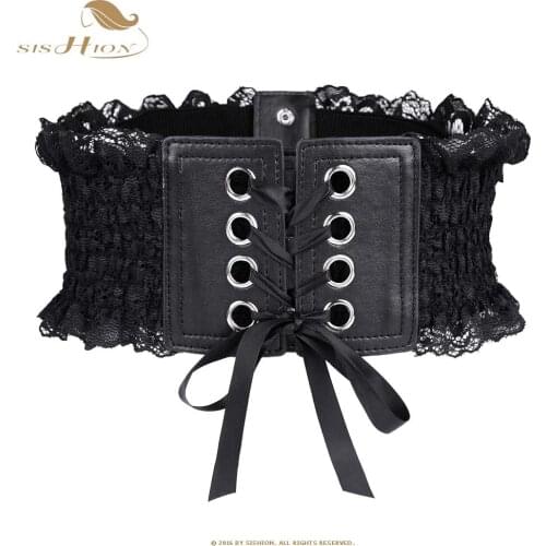 SISHION Women Stretch Elastic Belt Vintage Wide Black Red Bandage Waistband Waist Belt with Lace ceinture femme Corset VB0012