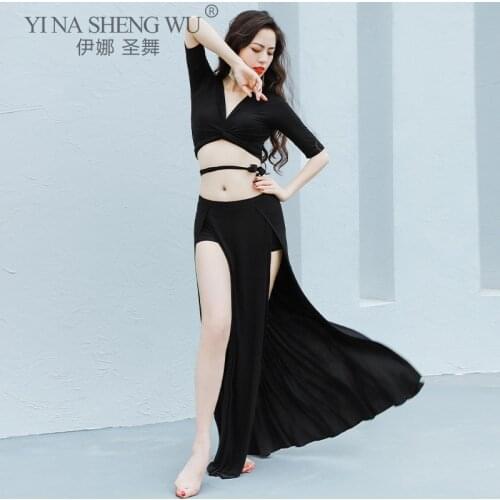 Belly Dance Suit Modal Top Half Sleeve Split Long Skirt Performance Clothes Set Oriental Dancing Woman Elegant Practice Clothing