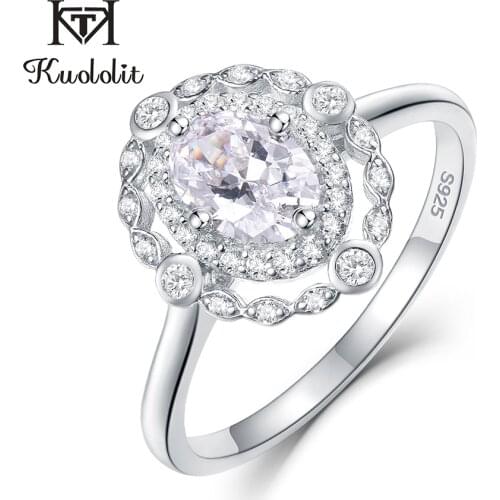 Kuololit Cubic Zircon Gemstone Rings for Women 925 Sterling Silver Oval Cut Stone Engagement Wedding Vintage Ring Fine Jewelry