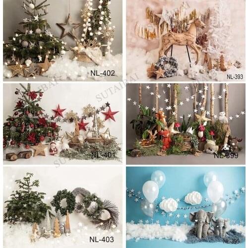 Winter Christmas Photo Backdrop Xmas Eve Frozen Animals Tree Interior Outdoor New Year Child Portrait Party Background Decor
