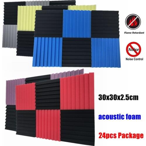 24Pcs 30x30x2.5cm High Density Studio Acoustic Foam Flame Retardant Soundproof Sound Tile Wedge Sound Proof Wall Panels espuma