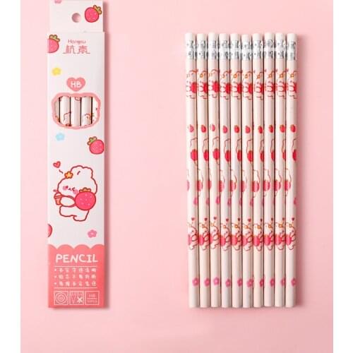 10pcs/Set Kawaii Cartoon Wooden Lead Pencils HB For Student Kids High Quality Safe Standard Wood Pencil Pen School Supplies