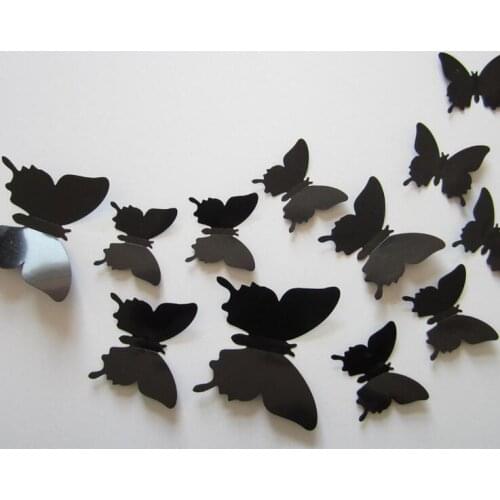 12pcs/set New Arrive 3D Creative Black Butterfly Wall Stickers PVC Flower Butterfly Wall Stickers Home Decor