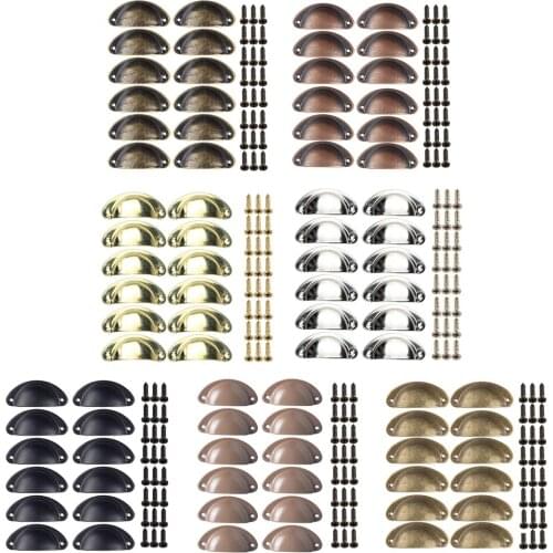 12pcs Retro Metal Kitchen Drawer Cabinet Door Handle And Furniture Knobs Handware Cupboard Antique Brass Shell Pull Handles