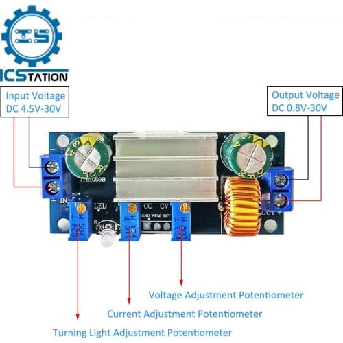 5A DC-DC Step Down Buck Converter Power Supply Module LED Driver CC/CV Lithium Charge Board with PWM 4.5-30V to 0.8-30V
