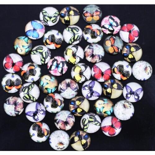 60PCS Mixed Round Glass Cameos Cabochons Domes Flower Wave Cat Dog Embellishment Scrapbook Handbag DIY Crafts Accessories 8mm
