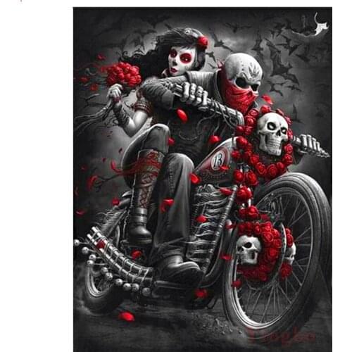 5D Diamond Painting Motorcycle Skull Couple Embroidery Full Set FC451