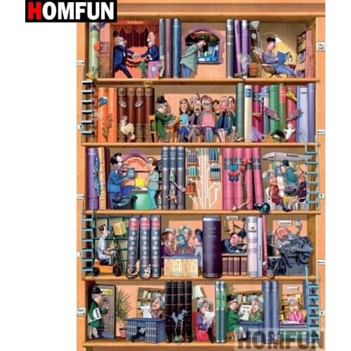 HOMFUN Full Square/Round Drill 5D DIY Diamond Painting "Bookcase character" 3D Embroidery Cross Stitch 5D Home Decor A13467