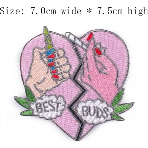 Free shipping 1pc red Nail badge 7.5cm high iron on sew on for left chest/appliqué/for Jeans/best Buds/hands/leaf/heart patch