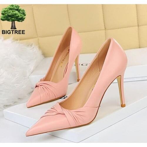 BIGTREE Shoes Spring Woman Pumps Pu Leather Shoes Women Heels Stiletto Fashion Office Shoes High Heels Ladies Shoes Plus Size 43