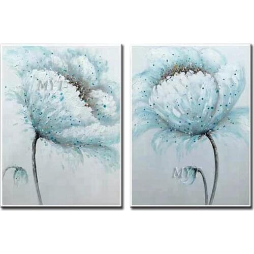 Flower Painting Two Pale Blue Flowers There Are Many Dots On The Petals Handpainted Wall Art Home Decor Picture Modern On Canvas